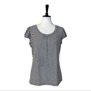 Worthington Women's Black White Diagonal Stripe Scoop Neck Career Top Size Large